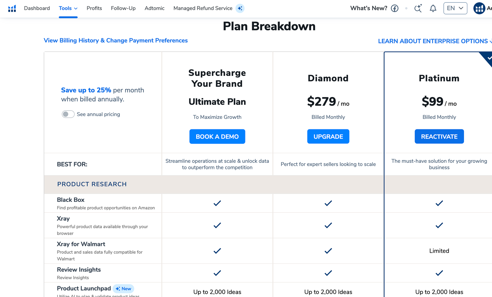 Helium 10 coupon-platinum plan and product research